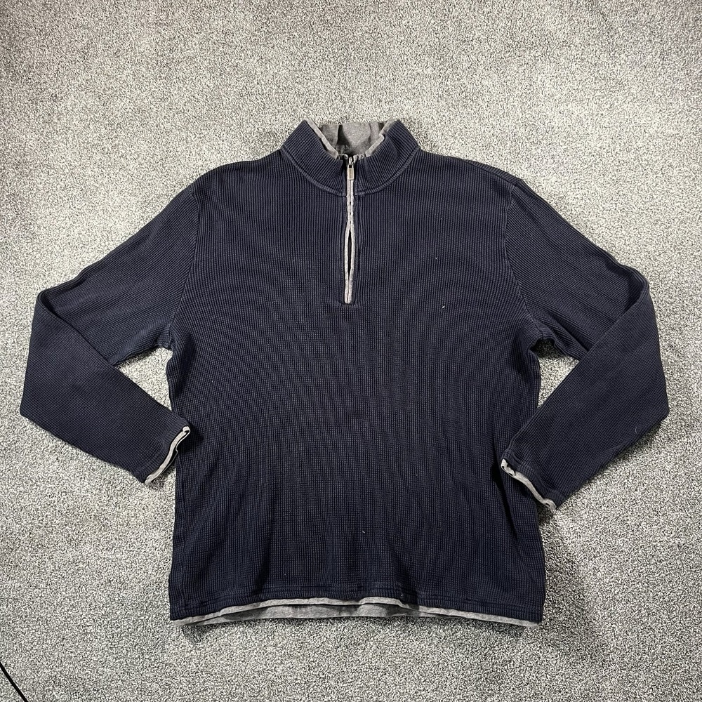 Michael Kors Mens XL Navy Waffle Knit Quarter Zip Pullover Sweater Casual Shirt